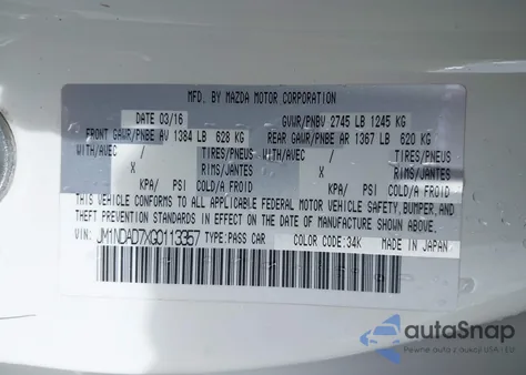 2016 Mazda Mx-5 Miata Grand Touring z USA, uszkodzony, nr VIN JM1NDAD7XG0113357